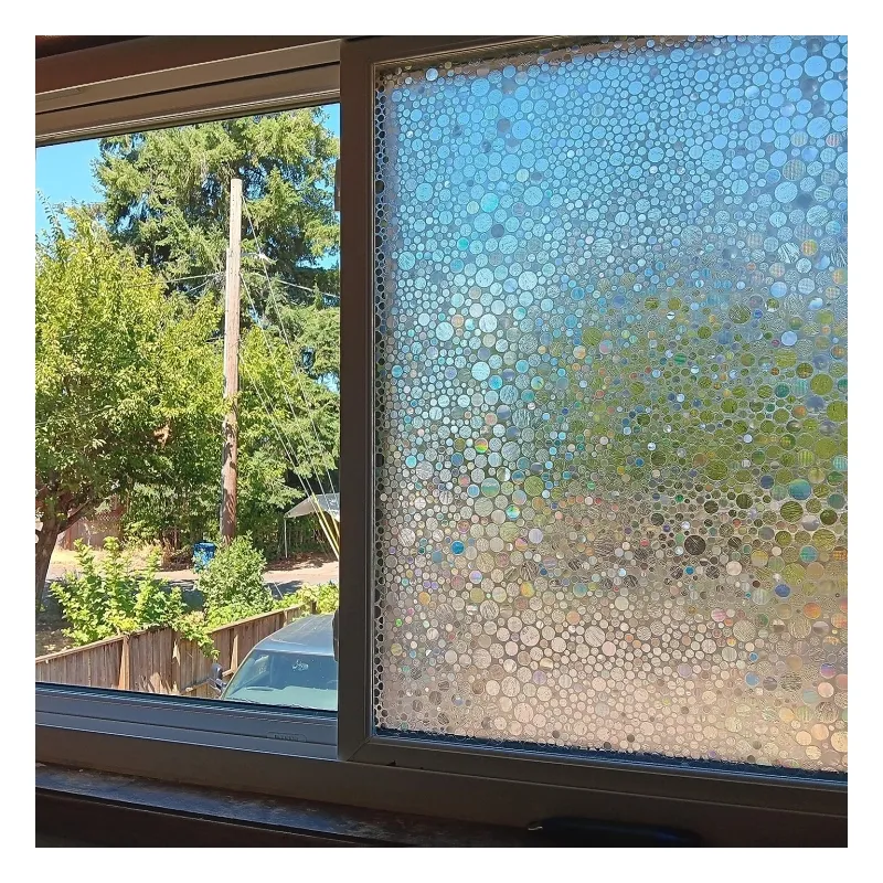 Stiker jendela privasi pelangi, kualitas tinggi efek kaca berwarna non-perekat dekorasi jendela melekat statis