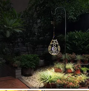 Linterna de proyección solar LED de hierro forjado, lámpara colgante solar para decoración de jardín, patio, decoración al aire libre