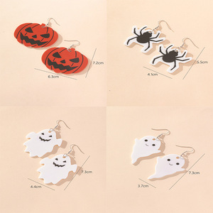 Pendientes acrílicos de calabaza de Halloween con diseño de Jack O'Lantern de dibujos animados para accesorios divertidos de fiesta - Product Image 5