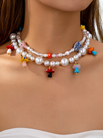 Collier de perles de verre Y2K pour femmes chaîne à maillons perlés en fausse perle avec breloques champignons bijoux funky d'été à la mode