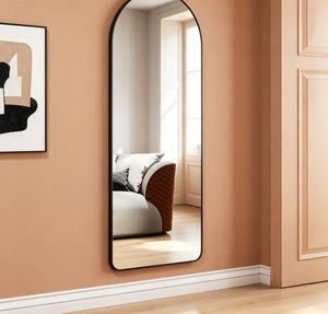 Espejo de cuerpo entero de lujo moderno con arco retro francés, marco de madera engrosado con diseño tallado, soporte de vidrio de alta calidad personalizado - Product Image 3
