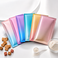 Pochettes plates métallisées à trois soudures latérales en papier dégradé métallique personnalisées pour l'emballage de friandises et de compléments alimentaires pour animaux de compagnie