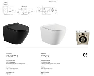 Ensemble <span class=keywords><strong>WC</strong></span> mural en céramique blanc pour salle de bain avec réservoir encastré - Product Image 3