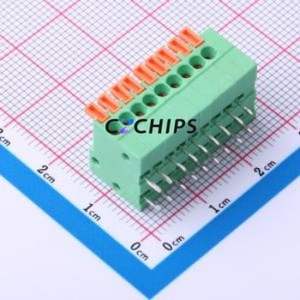 DB141R-2.54-9P-GN Spring Terminal Block Bent Lead Through Hole,P=2.54mm Connector 1x9P 2.54mm Green 9P - Product Image 1