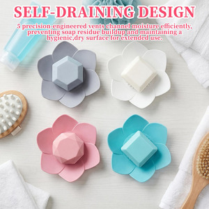 Bandeja de silicona antideslizante con forma de flor de loto para jabón de <span class=keywords><strong>ducha</strong></span>, soporte de jabón con drenaje - Product Image 4