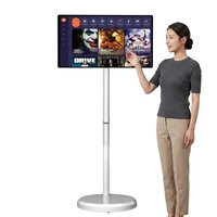 Monitor de TV LED LCD con Pantalla Táctil Inteligente de 21.5 Pulgadas, Cartel Digital Portátil, Soporte de Piso Inalámbrico Móvil, Blanco, Full HD, para Exteriores