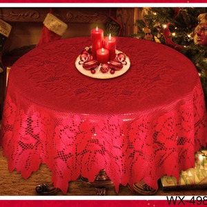 Christmas <b>Tablecloth</b> <b>Round</b> Red Polyester Lace Geometric Pattern Party Decoration WX-1088 - Product Image 3