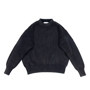 Suéter de punto con logotipo personalizado, cuello redondo, hombros caídos, estilo oversize, tejido de invierno, informal, con efecto lavado ácido, para hombre - Product Image 2