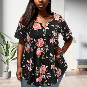 เสื้อเชิ้ตแฟชั่นลำลองไซส์ใหญ่ คอวี ติดกระดุม ลายดอกไม้ ทรงหลวม ขายส่งโดยตรงสำหรับฤดูร้อน - Product Image 2