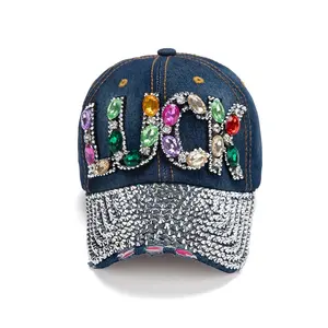 Topi Trucker berlian imitasi lucu topi bisbol trendi menyenangkan Bling dengan kata-kata