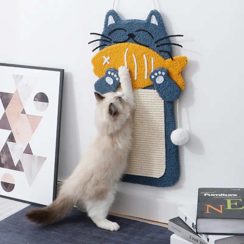 Planche à gratter en corde de sisal Poteau à gratter pour chat pour une utilisation au sol ou au mur avec jouet BallWall Furniture Cat Scratcher Mat