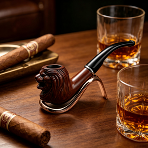 Offre Spéciale : Pipe à Tabac en Résine Tête <span class=keywords><strong>de</strong></span> <span class=keywords><strong>Lion</strong></span>, Tige Courbée Classique avec Support Or Rose pour Hommes – Vente en Gros <span class=keywords><strong>de</strong></span> Pipes à Fumer - Product Image 2
