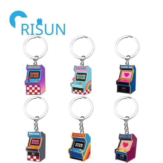 Supplier Cartoon Funny Games Retro Video Game Cabinet Keyring Key Chain Metal Custom Logo Arcade Machine Pendant Charms Keychain