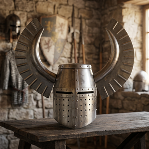 CH Calvin Handicrafts Vintage Handmade Polished Silver Medieval Knight Teutonic Crest Wing Helmet Custom Home Decor Christmas - Product Image 1