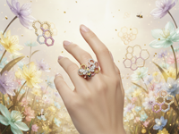 Bague en saphir et diamant naturel, bague nid d'abeille en saphir multicolore