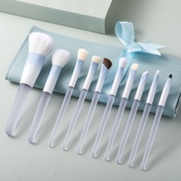 Ensemble de 10 pinceaux de maquillage professionnels haut de gamme à poils doux, manche en plastique coudé, personnalisable OEM/ODM, marque de luxe, pinceau plat pour le visage