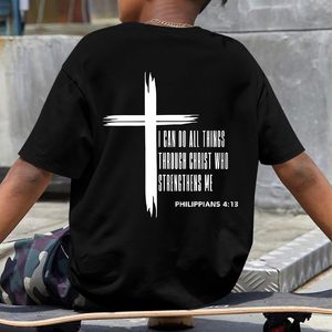 เสื้อยืดเด็กชาย FOXA ลายคริสเตียน ข้อพระคัมภีร์ฟิลิปปี 4:13 ผ้าฝ้าย พิมพ์ลายทางศาสนา สำหรับเด็ก - Product Image 6