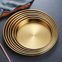 Juego de Bandejas de Servir de Acero Inoxidable Dorado de Lujo, Bandeja Redonda para Hornear, Bandeja para Servir Café, Bandejas para Asar Carne