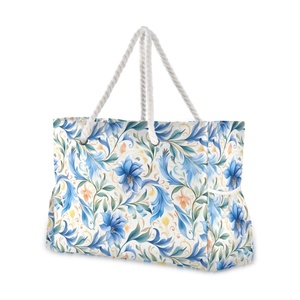 Custom Tropical Flower Print <b>Large</b> Summer Waterproof Gym Overnight Shoulder <b>Beach</b> Tote <b>Bags</b> for Women - Product Image 1