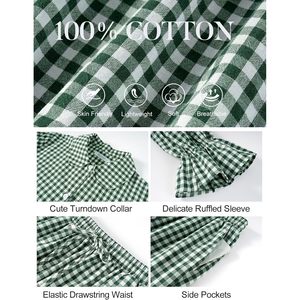 Womens Plaid Pajamas Set Cotton <b>Long</b> Sleeve Ruffle Pants <b>Matching</b> Lounge Wear Sleepwear - Product Image 6