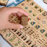 Jeu de Mahjong Thème Panda 160 Pièces Tuiles en Bois Points de Bambou Verts Tuiles Florales Mahjong Américain avec Jokers