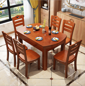 Mesa de comedor redonda de madera sólida, muebles de estilo <span class=keywords><strong>chino</strong></span> plegables, combinación de sillas para apartamentos - Product Image 3