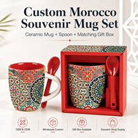 Souvenir touristique du Maroc, tasse à café en céramique, style marocain, motif géométrique, tasses en céramique de 11 oz avec cuillère, OEM ODM personnalisé