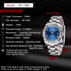 Montre mécanique PAGANI DESIGN pour homme, calendrier, aiguilles romaines, saphir, acier inoxydable, cadran 40-44 mm, fermoir pliant, mouvement japonais - Product Image 6