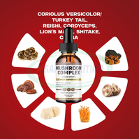 Café aux champignons magiques séchés Marque Blanche, Extrait 8 en 1 en gouttes d'huile, Supplément de vitamine D, Gouttes liquides de complexe de champignons Reishi