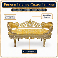 Chaise longue en cuir français, luxe européen, chaise longue en bois massif sculpté, idéale pour les villas de luxe