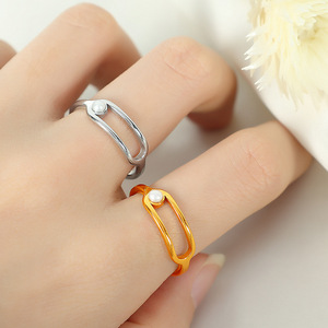 Anillo Geométrico Minimalista Francés, Chapado en Oro, con Perla Sintética, Joyería Unisex para Fiestas - Product Image 4