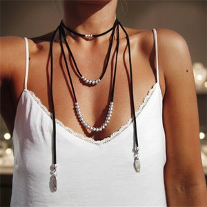Trendy Brass Woven Geometric Pendant Beaded Triple Link Chain Necklace with Channel Set Gold Plated for Women UIONEN 1441 - Product Image 2