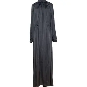 فستان نسائي طويل من الساتان المخلوط بالبوليستر, فستان طويل بأكمام طويلة وياقة منتصبة من الستان