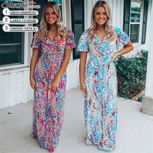 Лидер продаж 2023 летняя одежда в стиле бохо с цветочным принтом богемные шифоновые платья макси для женщин оптовая продажа