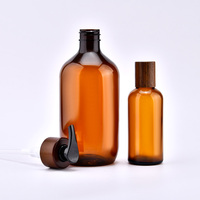 Emballage cosmétique en plastique PET de luxe personnalisé 300 ml 500 ml, flacons pour gel douche, lotion, après-shampoing, shampoing avec pompe en bois de bambou