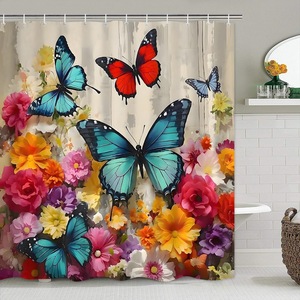 Cortina de Ducha Floral de Poliéster, Cortina de Baño con Impresión Digital Personalizada, Juego de Cortinas de Ducha Impermeables, Venta al por Mayor 17 - Product Image 2