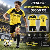Kit de football personnalisé jaune et noir à col en V, colorblock, par sublimation, vente en gros, faible MOQ, pour équipes de lycée et jeunes aux États-Unis, directement de l'usine