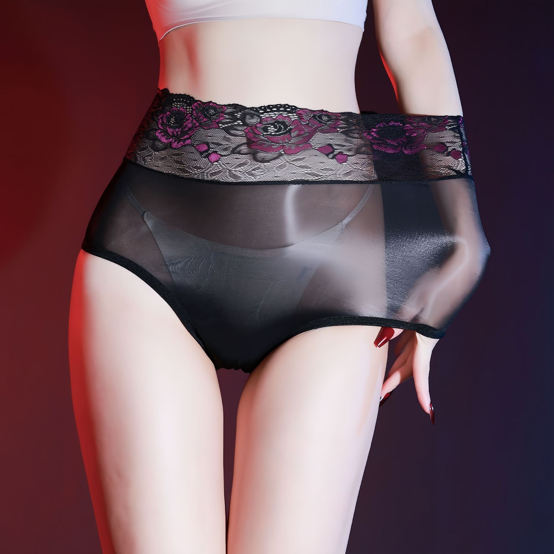 Mid-rise style [Purple Rose Black Pants]