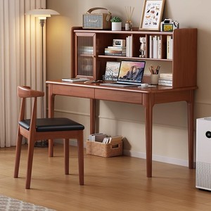 Escritorio de ordenador de estudiante ajustable moderno con estantería de madera maciza, pequeño apartamento, dormitorio, mesa de estudio integrada y estantería - Product Image 1