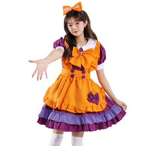 Robe de princesse Lolita orange et violette, costume de cosplay de demoiselle d'honneur, tenue d'anime pour femme, jupe et robe - Product Image 4