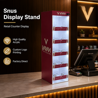 Présentoirs en acrylique personnalisés pour sachets de snus avec système de poussée et éclairage LED pour les magasins de tabac