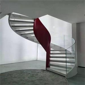Tùy chỉnh thép tấm cong cầu thang thiết kế trong nhà hiện đại với gỗ rắn treads kính lan can khung kim loại mạnh mẽ cho ngôi nhà - Product Image 2