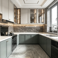 Meubles de cuisine de luxe au design italien, gris et crème, finition mate, ensemble de cuisine pour projet de villa, fabrication OEM ODM, taille personnalisée