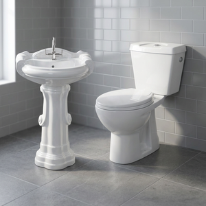 Ensemble sanitaire de salle de bain en céramique pour le marché africain, comprenant une toilette WC deux pièces avec piédestal intégral et un lavabo - Product Image 5