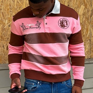 T-shirt en coton French Terry personnalisé, polo de rugby, t-shirt avec logo brodé, chemise à manches longues rayée, polos pour hommes - Product Image 2