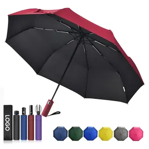 Parapluies de voyage d'affaires coupe-vent entièrement automatiques pour la pluie pongé portable à trois plis avec logo personnalisé