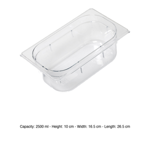 ถาดใส่อาหารโพลีคาร์บอเนต GN 1/4 ขนาด 26.5 × 16.5 × 10 ซม. ไม่มีฝาปิด, -100/+100 ° C - Product Image 3