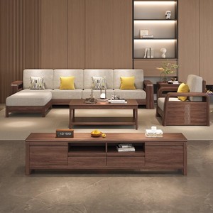 U Shape Solid Wood <b>Sofa</b> With Storage L Shape Living Room Furniture For <b>Small</b> Apartment - Product Image 3