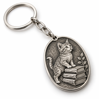 Porte-clés personnalisé en alliage de zinc avec relief animalier ovale, logo sur mesure, vente en gros, cadeau promotionnel, fabricant de porte-clés métalliques