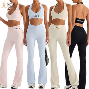 Ensemble de yoga pour femme Under <span class=keywords><strong>Lulu</strong></span> Custom, respirant, léger, avec bretelles halter et pantalon évasé, vêtements de sport - Product Image 1